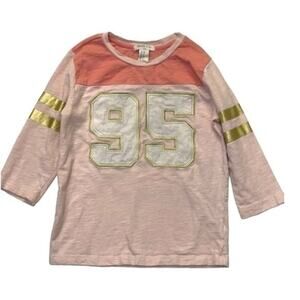 Forever 21 Raglan T-shirt girls Size 7-8 pink gold short sleeve tee